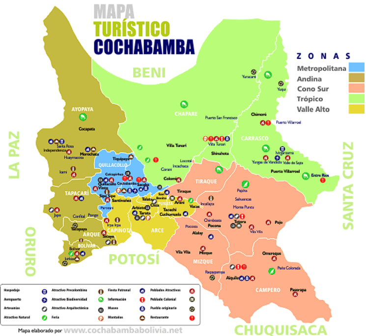 Mapa turístico de Cochabamba